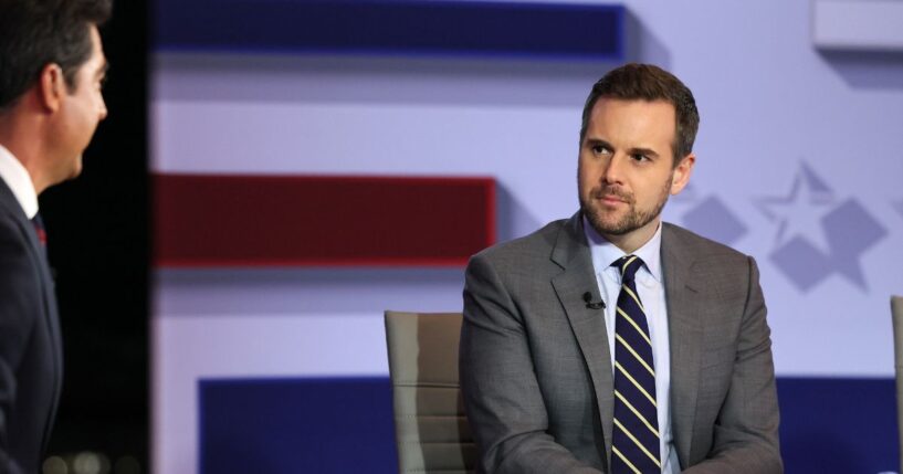 Jesse Watters appears on air with political commentator Guy Benson during the Fox News Special prior to President Trump's Joint Address to Congress at the Fox News D.C. Bureau on March 4, 2025, in Washington, D.C.