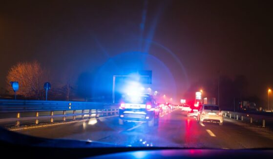 Emergency passage of the police force on the motorway.