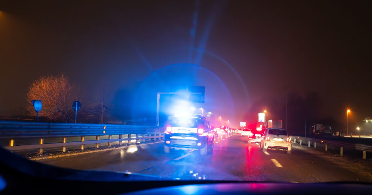 Emergency passage of the police force on the motorway.