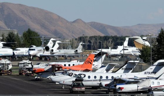 Private jets and airplanes are parked at Friedman Memorial Airport the week of the Allen & Company Sun Valley Conference on July 9, 2026, in Hailey, Idaho.