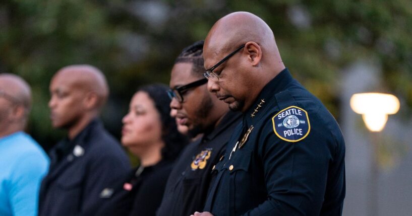 Seattle Police Chief Shon Barnes attends a vigil a day after the Bite of Seattle food festival shooting at Seattle Center on July 27, 2026, in Seattle, Washington.