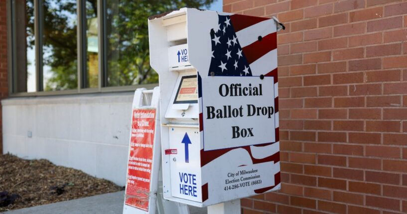 An official ballot drop box in front of the Washington Park Library on July 14, 2026, in Milwaukee, Wisconsin.