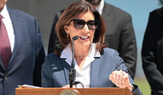 Gov. Kathy Hochul speaks during a press conference at Staten Island University Hospital Community Park on April 27, 2026, in New York City.