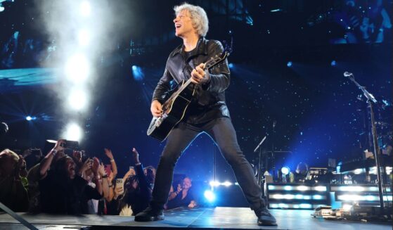Jon Bon Jovi performs onstage Tuesday during Bon Jovi's Forever Tour at Madison Square Garden in New York City.