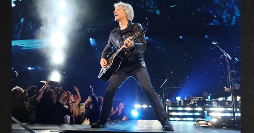 Jon Bon Jovi performs onstage Tuesday during Bon Jovi's Forever Tour at Madison Square Garden in New York City.