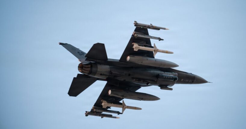 A U.S. Air Force F-16 takes flight in the Middle East in support of Operation Epic Fury in a file photo from March 2.