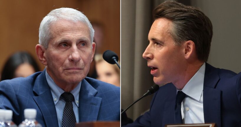 Former NIH Director Anthony Fauci, left, answered even GOP Sen. Josh Hawley's questions about the color of his tie or the color of the carpet by invoking the Fifth Amendment.