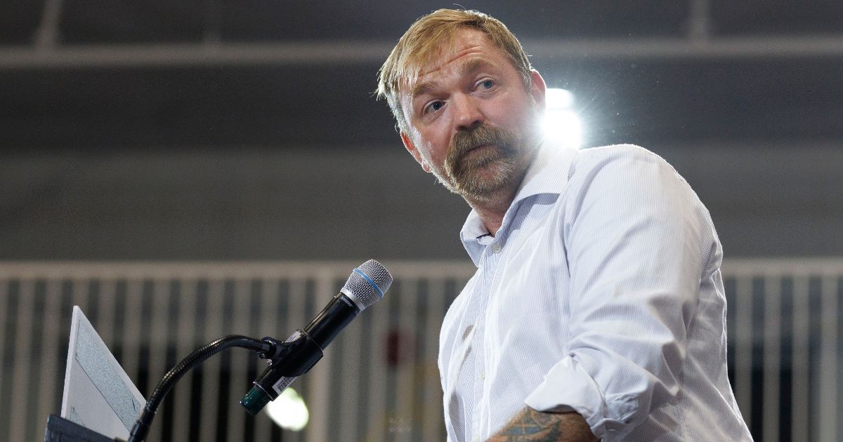 U.S. Senate candidate Graham Platner, a Maine Democrat, speaks at his primary election event on June 9 in Blue Hill, Maine.