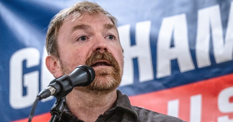 U.S. Senate candidate Graham Platner, a Maine Democrat, speaks to voters at a town hall on June 7, 2026, in Portland, Maine.