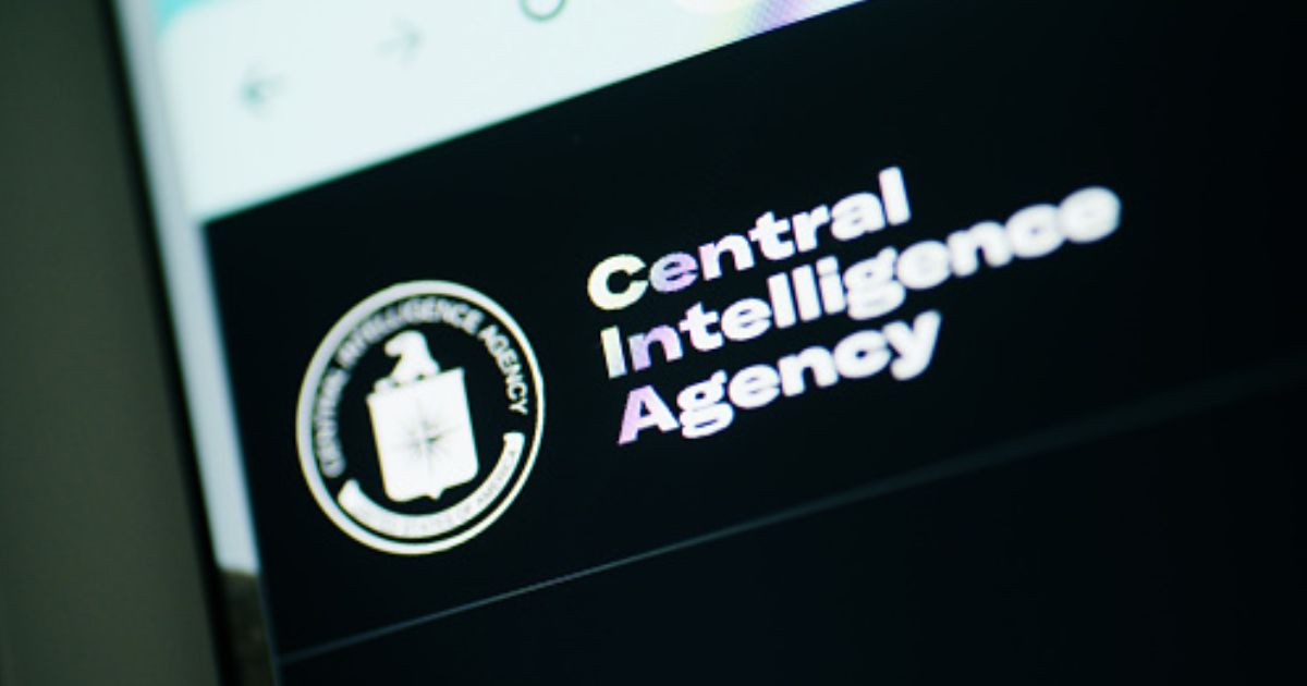 The Central Intelligence Agency’s logo is displayed on a bright screen.