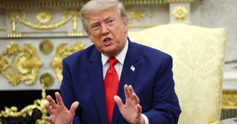 President Donald Trump speaks in the Oval Office on July 21, 2026 in discussion with the Lebanese President Joseph Aoun.