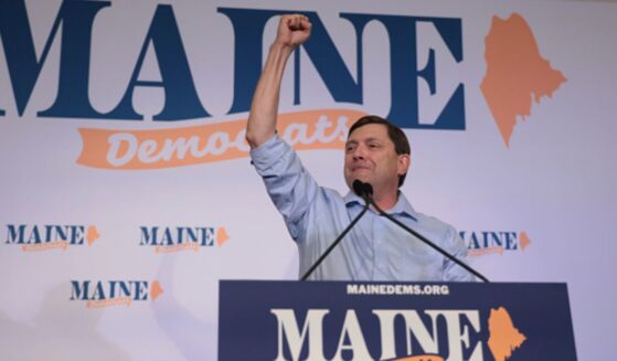 Maine Senate Democratic Nominee Troy Jackson speaks to a crowd after winning the nomination on July 25, 2026.