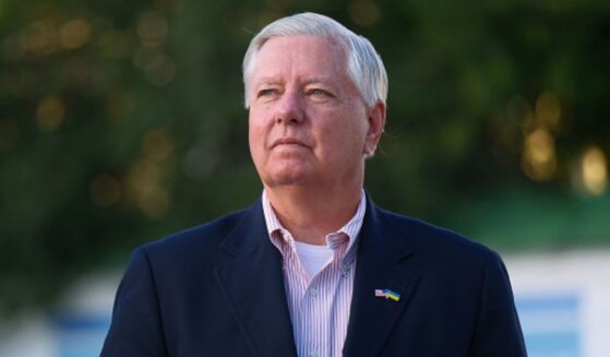 Senator Lindsey Graham (R-SC) looks forward in Kyiv, Ukraine