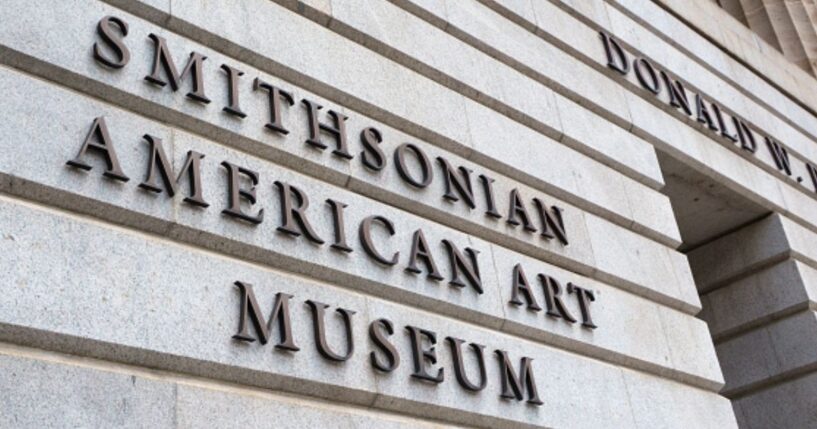 The lettering of the Smithsonian American Art Museum is viewed on the side of a building during the day on July 26, 2026 in Washington, D.C.