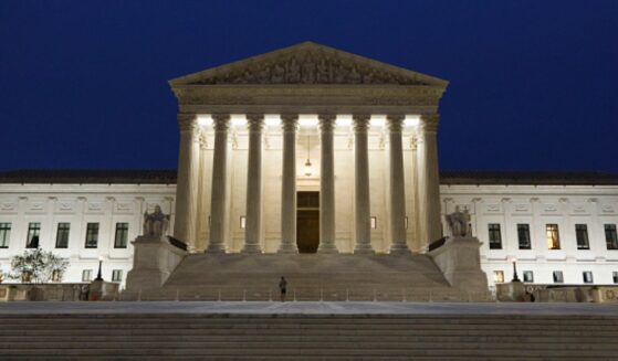 The Supreme Court is pictured at night in Washington, D.C. on August 4, 2026.