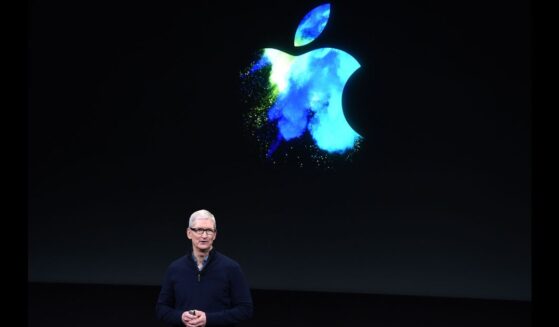 Apple CEO Tim Cook gives a presentation at Apple headquarters in Cupertino, California, on Oct. 27, 2016.