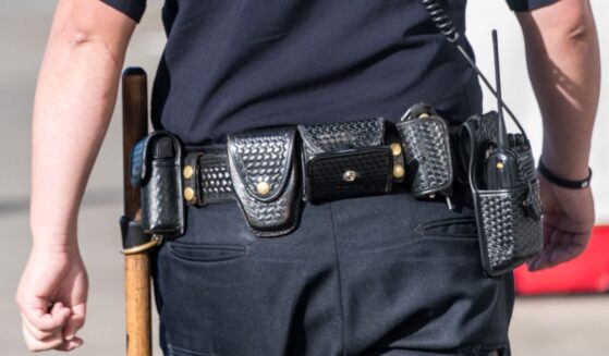 A close-up shot of a police officer from behind.