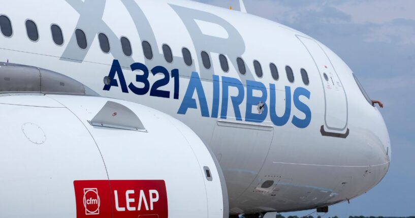 An Airbus A321 XLR aircraft sits at an airport in Berlin, Germany on June 7, 2024.