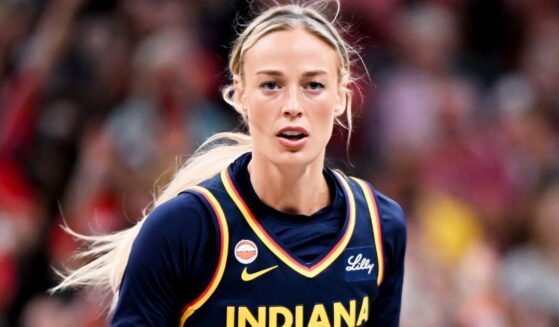 Sophie Cunningham #8 of the Indiana Fever plays against the New York Liberty during the first half of the July 18 game in Indianapolis, Indiana.