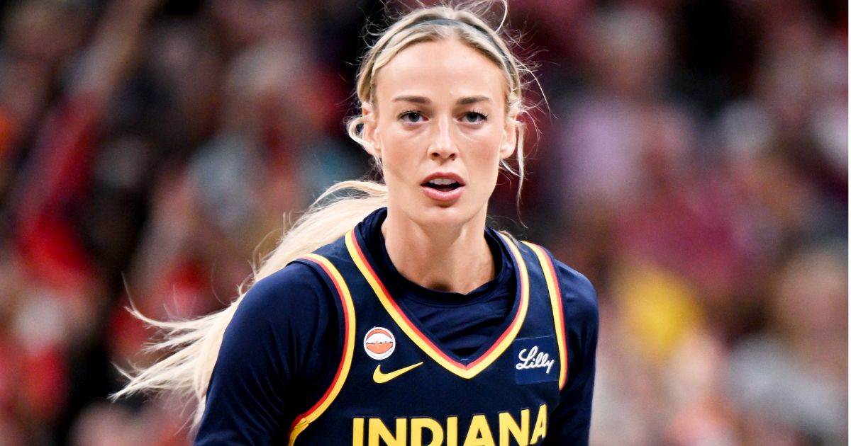 Sophie Cunningham #8 of the Indiana Fever plays against the New York Liberty during the first half of the July 18 game in Indianapolis, Indiana.