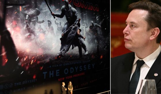 X and Tesla CEO Elon Musk, right, was critical of the casting decisions in Universal Pictures' "The Odyssey," pictured at left with Christopher Nolan and Emma Thomas during the July 14 premiere in New York City.