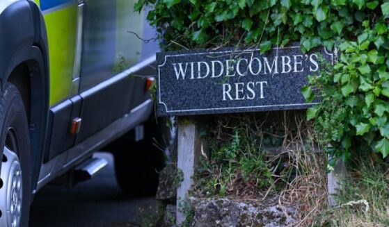 A sign that reads Widdecombe’s Rest sits near Ann Widdecombe’s residence in Dartmoor, United Kingdom.