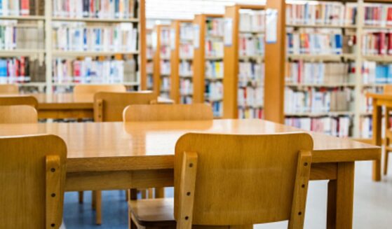 A school library is pictured empty.