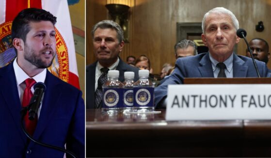 Florida Attorney General James Uthmeier, left, said he is launching an investigation against Dr. Anthony Fauci, right, to "get the truth of what happened during COVID.”