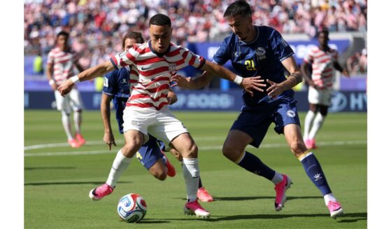 Sergino Dest, left, #2 of the United States is challenged by Stjepan Radeljic #21 of Bosnia and Herzegovina during the FIFA World Cup 2026 Round of 32 match Wednesday at San Francisco Bay Area Stadium in Santa Clara, California.