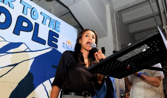 Democratic congressional candidate Melat Kiros speaks to supporters at an election night watch party after winning the Colorado primary on June 30, 2026, in Denver, Colorado.
