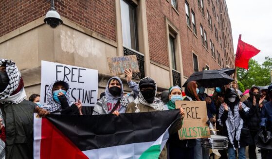 Orthodox Jewish activists join a protest outside Columbia University in solidarity with pro-Palestinian students on May 21, 2025.