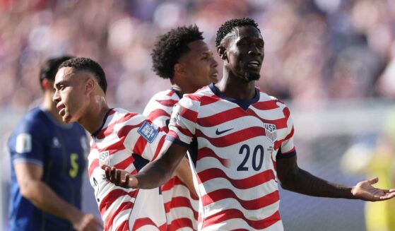 Folarin Balogun of the United States celebrates after scoring a goal which is later disallowed due to an offside during the FIFA World Cup 2026 Round of 32 match between USA and Bosnia and Herzegovina at San Francisco Bay Area Stadium on July 1, 2026, in Santa Clara, California.