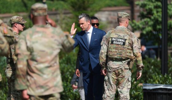 Secretary of War Pete Hegseth greets members of the U.S. National Guard after an event at Meridian Hill Park on July 2, 2026, in Washington, D.C.