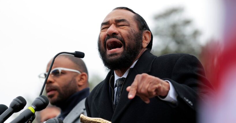 Rep. Al Green speaks at a presser after joining "Remove the Regime" protesters as they march from Union Station to the Capitol on Nov. 20, 2025, in Washington, D.C.