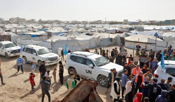 Alexander De Croo, administrator of the United Nations Development Programme, arrives in a UN convoy to visit Gaza City, on Feb. 16, 2026.