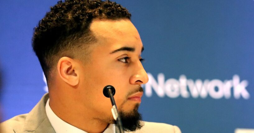 Blaise Taylor speaks among the 2017 NFF National Scholar-Athlete Class and Campbell Trophy Finalists during the press conference for the 60th NFF Anual Awards Ceremony at New York Hilton Midtown on Dec. 5, 2017, in New York City.