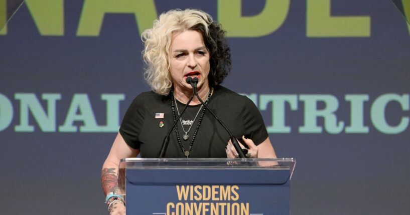 8th Congressional District Candidate Katrina DeVille speaks on stage during Wisconsin Democrats 2026 Convention on June 14, 2026, in Madison, Wisconsin.