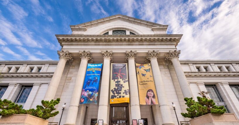 Banners hang at the entrance to the National Museum of Natural History in Washington, D.C., on April 12, 2015.
