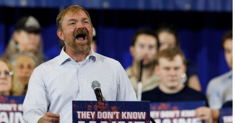 Democratic U.S. Senate candidate Graham Platner speaks at his primary election event on June 9, 2026, in Blue Hill, Maine.