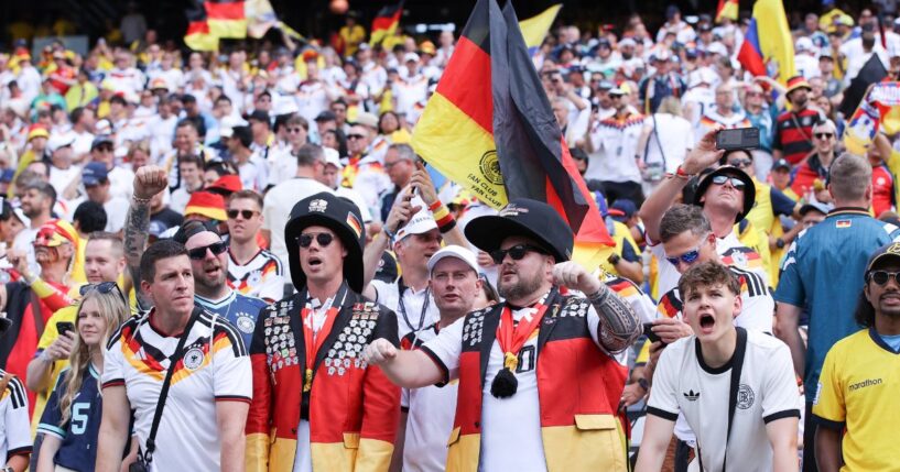 Fans of Germany show their support during the FIFA World Cup 2026 Group E match between Ecuador and Germany at New York New Jersey Stadium on June 25, 2026, in East Rutherford, New Jersey.