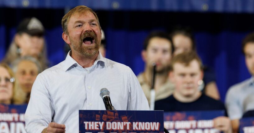 Democratic U.S. Senate candidate Graham Platner speaks at his primary election event on June 9, 2026, in Blue Hill, Maine.