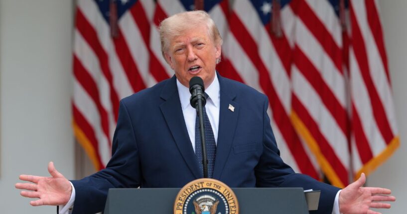 President Donald Trump speaks at the White House on July 6, 2026, in Washington, D.C.