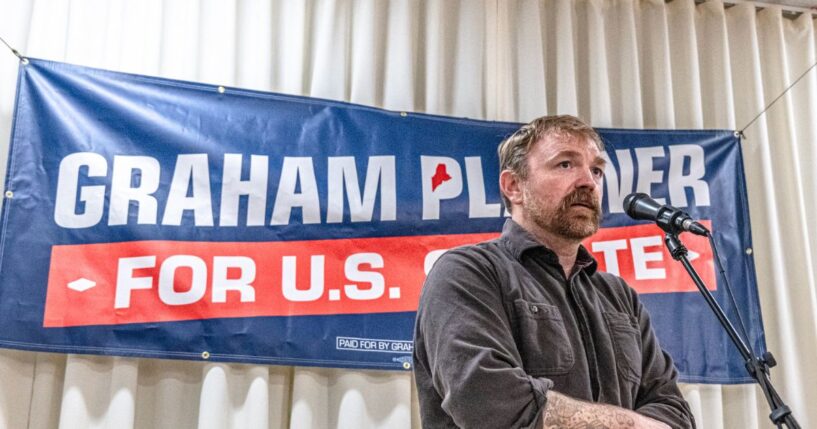 Democratic U.S. Senate candidate Graham Platner speaks to voters at a town hall at the Elks Lodge 188 on June 7, 2026, in Portland, Maine.
