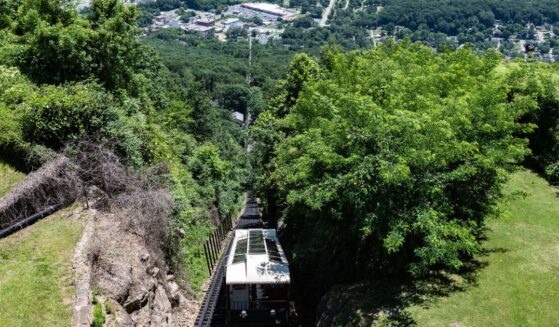 A panoramic view of The Incline on Lookout Mountain looking down into the Tennessee River Valley on June 6, 2018, in Chattanooga, Tennessee.