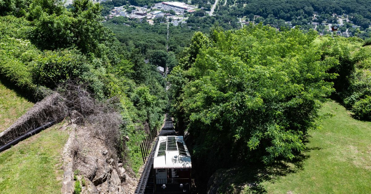 A panoramic view of The Incline on Lookout Mountain looking down into the Tennessee River Valley on June 6, 2018, in Chattanooga, Tennessee.