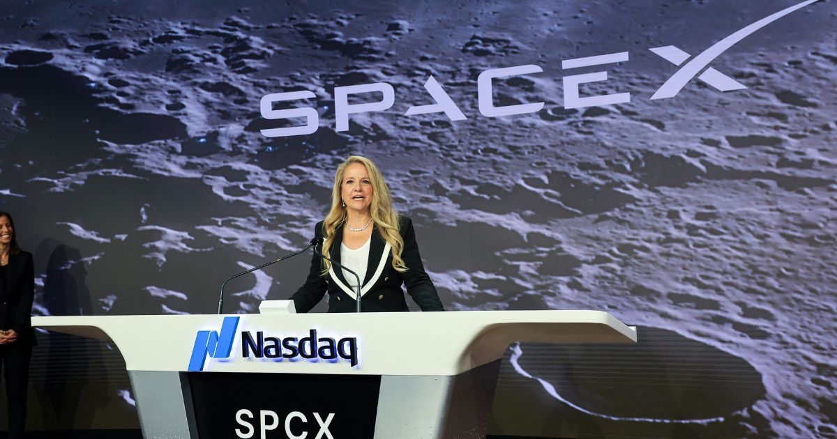 Gwynne Shotwell, SpaceX President and Chief Operating Officer, speaks before the launch of SpaceX's initial public offering at the Nasdaq MarketSite in New York on June 12, 2026.