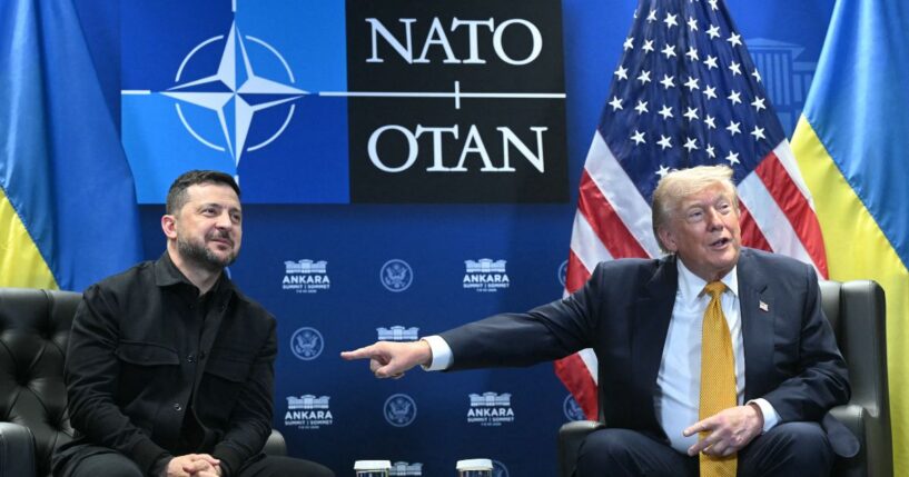 Ukraine's President Volodymyr Zelenskyy meets with President Donald Trump on the sidelines of the NATO Summit at Bestepe Presidential Compound in Ankara, on July 8, 2026.