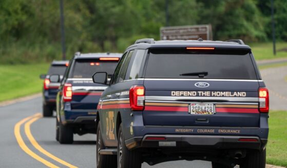 Immigration and Customs Enforcement agents in newly designed vehicles arrive ahead of a scheduled speech by President Donald Trump at the Park Police Anacostia Operating Facility on Aug. 21, 2025, in Washington, D.C.
