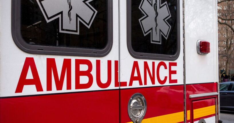 The back of an ambulance.