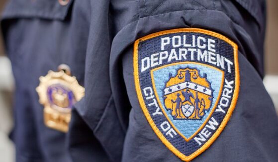 The crest on the jacket of a New York City police officer while on patrol on May 19, 2011.